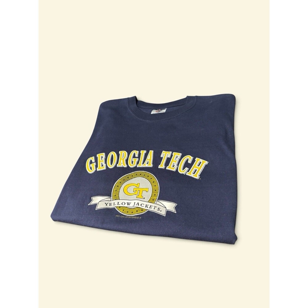 VTG Y2K JERZEES Georgia Tech Yellow Jackets Heavyweight Cotton Blue Tee Sz XL
